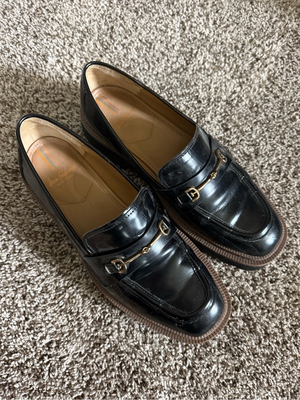 Sam Edelman Black Patent Loafers with Gold Bit
